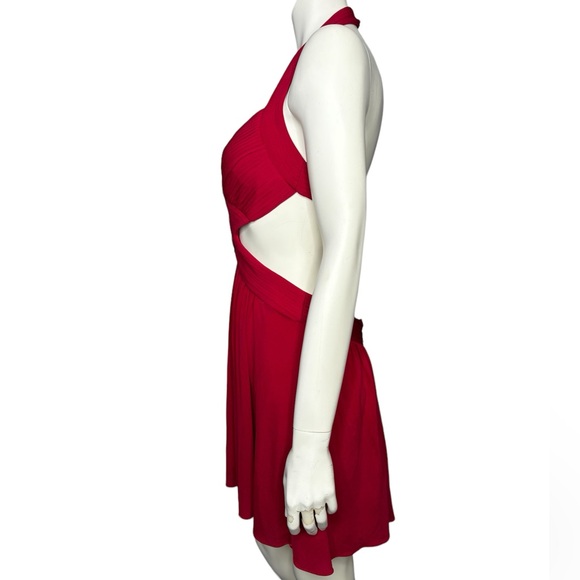 BCBGMaxAzria Red Pleated Cutout Mini Party Dress Size Medium - Picture 5 of 14
